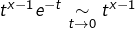 t^{x-1}e^{-t}\underset{t\rightarrow{\scriptstyle 0}}{\sim}t^{x-1}