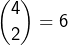 Rendered by QuickLaTeX.com \displaystyle{\binom{4}{2}=6}
