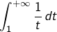 Rendered by QuickLaTeX.com \displaystyle{\int_1^{+\infty}\frac{1}{t}\,dt}
