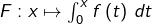 Rendered by QuickLaTeX.com F:x\mapsto\int_{0}^{x}f\left(t\right)\thinspace dt