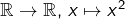 \mathbb{R}\rightarrow\mathbb{R},\thinspace x\mapsto x^{2}