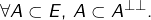 \forall A\subset E,\thinspace A\subset A^{\bot\bot}.