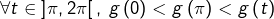 \[\forall t\in\left]\pi,2\pi\right[,\:g\left(0\right)<g\left(\pi\right)<g\left(t\right)\]