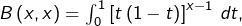 B\left(x,x\right)=\int_{0}^{1}\left[t\left(1-t\right)\right]^{x-1}\thinspace dt,