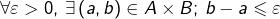 \[\forall\varepsilon>0,\,\exists\left(a,b\right)\in A\times B;\,b-a\leqslant\varepsilon\]