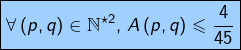 \[\boxed{\forall\left(p,q\right)\in\mathbb{N}^{\star2},\thinspace A\left(p,q\right)\leqslant\frac{4}{45}}\]