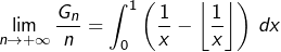 \[\lim_{n\rightarrow+\infty}\dfrac{G_{n}}{n}=\int_{0}^{1}\left(\dfrac{1}{x}-\left\lfloor \dfrac{1}{x}\right\rfloor \right)\thinspace dx\]