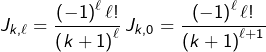 \[J_{k,\ell}=\dfrac{\left(-1\right)^{\ell}\ell!}{\left(k+1\right)^{\ell}}\thinspace J_{k,0}=\dfrac{\left(-1\right)^{\ell}\ell!}{\left(k+1\right)^{\ell+1}}\]