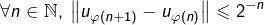 \[\forall n\in\mathbb{N},\:\left\Vert u_{\varphi\left(n+1\right)}-u_{\varphi\left(n\right)}\right\Vert \leqslant2^{-n}\]