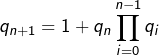 \[ q_{n+1}=1+q_{n}\prod_{i=0}^{n-1}q_{i}\]